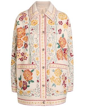 Free People Avery Floral-Embroidered Denim Jacket - White