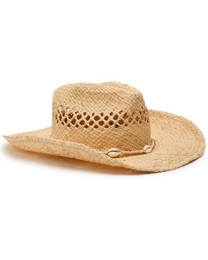 Lack of Color Seashells Embellished Raffia Cowboy Hat - Natural