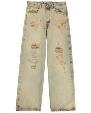 KENZO Distressed Wide-Leg Jeans - Natural
