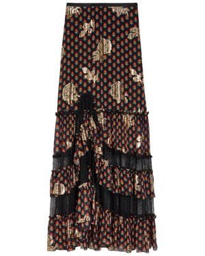 Etro Floral-Embroidered Silk Maxi Skirt - Black