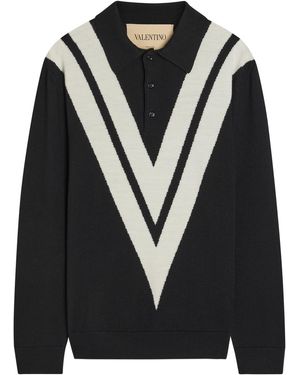 Valentino Garavani Vlogo-Intarsia Wool Polo Jumper - Black