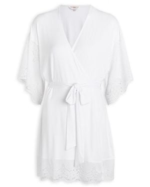 Eberjey Beatrix Lace-Embellished Jersey Robe - White