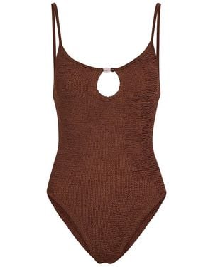 Hunza G Mia Beaded Crinkle Swimsuit - Brown