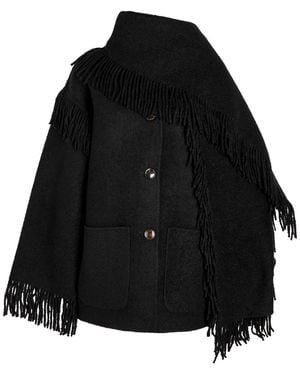 TOTEME Fringed Scarf-Effect Wool-Blend Jacket - Black