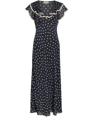 RIXO London Bethea Polka Dot Crepe De Chine Midi Dress - Blue