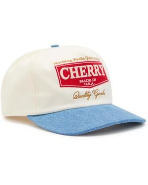 CHERRY LA Chevron 5 Panel Embroidered Canvas And Chambray Cap - White