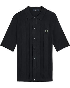 Fred Perry Logo-Embroidered Fine-Knit Cotton Shirt - Black