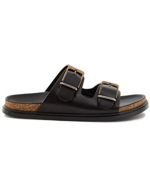 The Row Buckle Leather Slides - Black