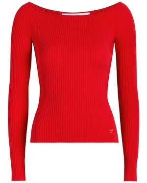 Courreges Off Shoulder Ribbed Knit Top - Red