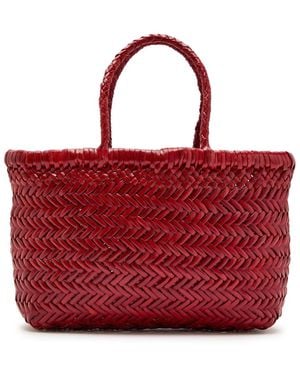 Dragon Diffusion Mini Flat Gora Woven Leather Top Handle Bag - Red