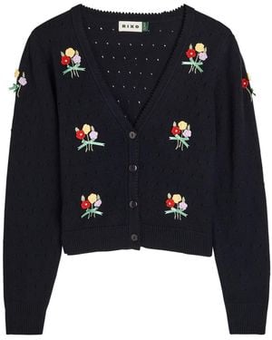 RIXO London Merinda Floral-Appliquéd Wool Cardigan - Blue