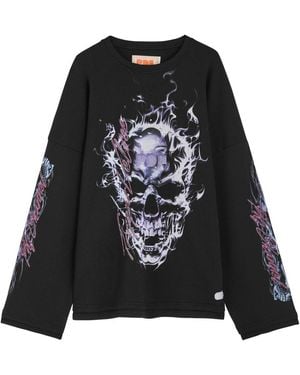 PDF CHANNEL Skull-Printed Waffle-Knit Cotton T-Shirt - Black
