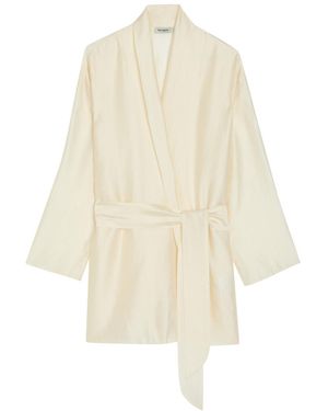 SOLAQUA Alma Embroidered Belted Kimono Robe - Natural