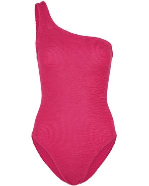 Hunza G Nancy Seersucker Swimsuit, One Shoulder, Machine Wash, Nancy One Shoulder Swimsuit - Pink