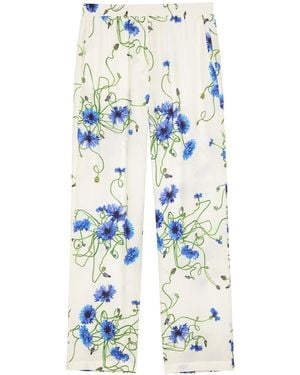 Stella McCartney Floral Print Straight-Leg Textured Satin Pants - White