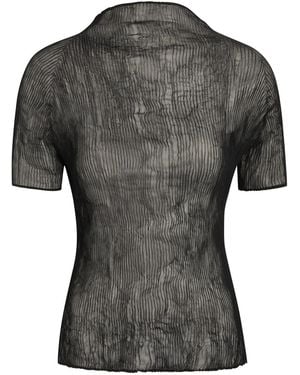 Issey Miyake Twist Pleated Semi-Sheer Chiffon Top - Grey