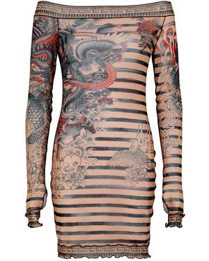 Jean Paul Gaultier Sailor Tattoo Printed Tulle Mini Dress - Natural