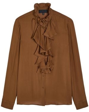 Nili Lotan Lily Ruffled Silk Blouse - Brown