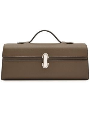 SAVETTE Slim Symmetry Grained Leather Pochette - Brown