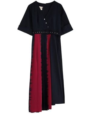 LOVEBIRDS Shogun Belted Woven Midi Dress - Blue