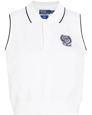 Polo Ralph Lauren Embroidered Stretch-Cotton Polo Top - Blue