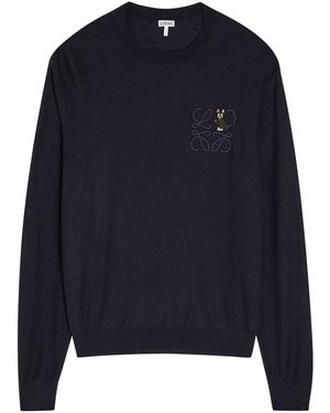 Loewe Logo-Embroidered Wool-Blend Jumper - Blue