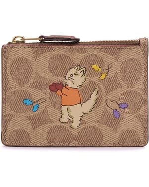 COACH Cat-print Monogrammed Leather Coin Purse - Brown