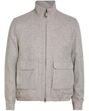 Herno Houndstooth Linen-Blend Bomber Jacket - Grey