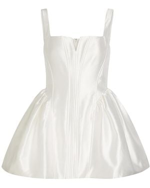 Self-Portrait Square-Neck Satin-Twill Mini Dress - White