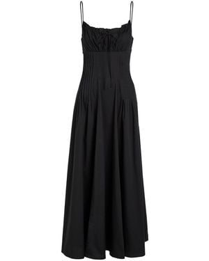 STAUD Margi Pintuck Stretch-Cotton Midi Dress - Black