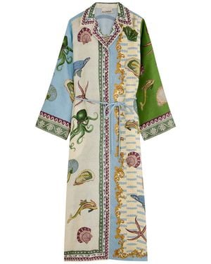 ALÉMAIS Bath House Printed Silk Maxi Shirt Dress - White