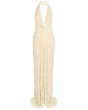De La Vali Amora Scarf-Effect Lace Gown - White