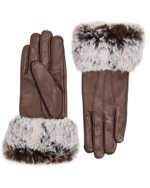Dents Sarah Faux Fur-Trimmed Leather Gloves - Brown