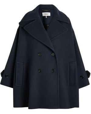 Chloé Double-Breasted Wool-Blend Jacket - Blue