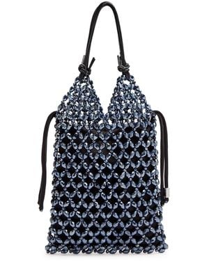 STAUD Karla Leather And Crystal-Bead Top Handle Bag - Blue