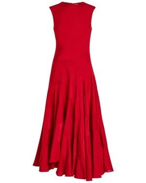 Tory Burch Asymmetric Cotton-Blend Midi Dress - Red