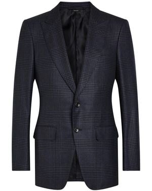 Tom Ford Houndstooth Wool Blazer - Blue