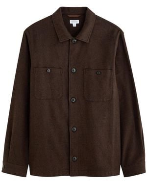 Sunspel Herringbone Brushed-Cotton Overshirt - Brown