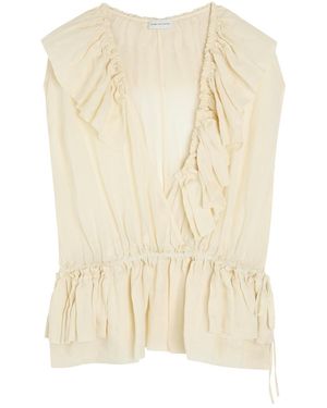 Dries Van Noten Cally Bis Ruffle Woven Blouse - Natural