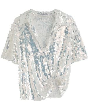 Christopher Esber Opaline Sequin-Embellished Open-Knit Polo Shirt - White