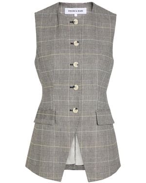 Veronica Beard Lois Checked Linen-Blend Vest - Grey