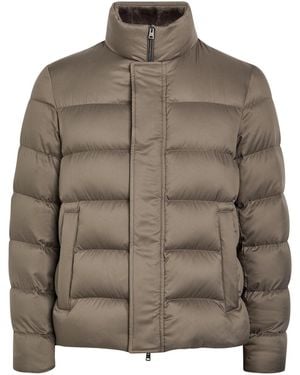 Herno Padded Fur-Collar Shell Jacket - Brown