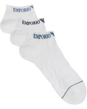 Emporio Armani Logo Cotton-Blend Trainer Socks - White