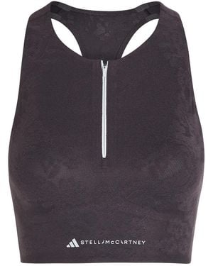 Stella McCartney Adidas X Logo-Print Floral Cropped Stretch-Knit Top - Blue