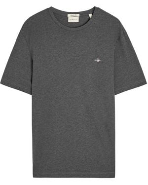 GANT Logo-Embroidered Cotton T-Shirt - Grey