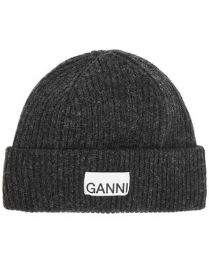 Ganni Fitted Ribbed Wool-blend Beanie - Black
