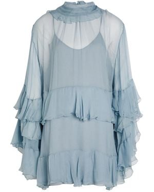 Chloé Ruffled Tiered Silk-Chiffon Mini Dress - Blue