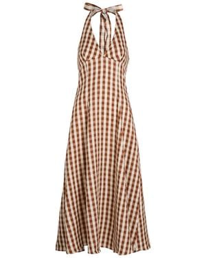 Faithfull the Brand Marais Gingham Linen Midi Dress - Brown