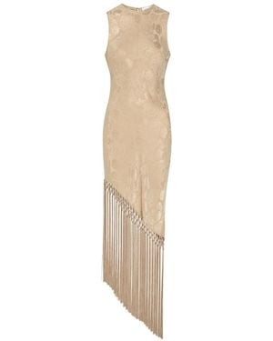 Ronny Kobo Alexina Asymmetric Tassel Silk-Blend Midi Dress - Natural