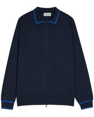 John Smedley Albie Striped Merino Wool Cardigan - Blue